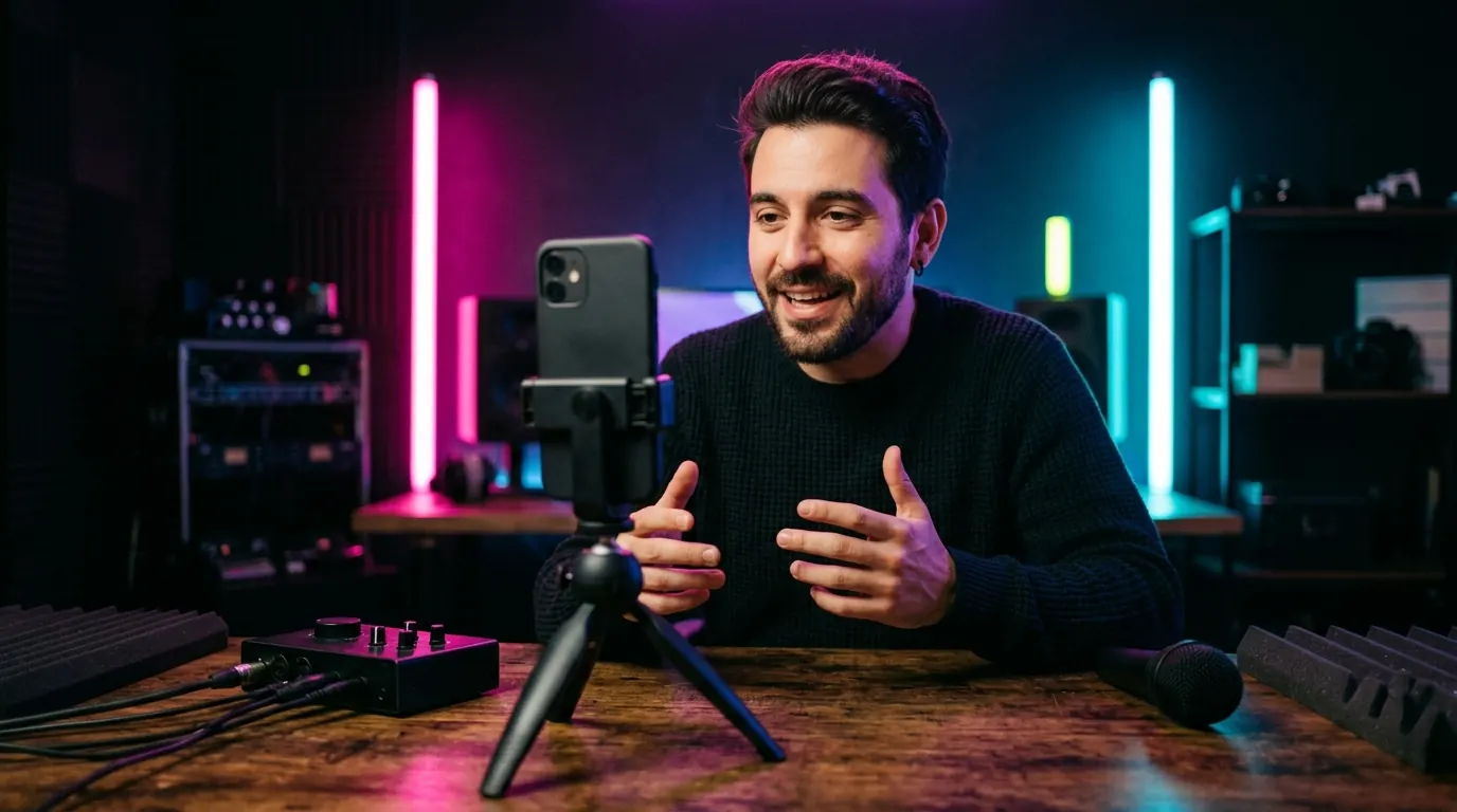 Creator nimmt im Heimstudio ein Video mit dem iPhone auf