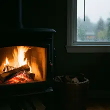 Feu de cheminée – image de couverture de l’app, générée par IA