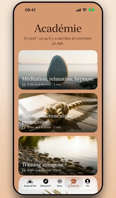 Capture d’écran : l’Académie et ses courtes leçons sur les méthodes de relaxation
