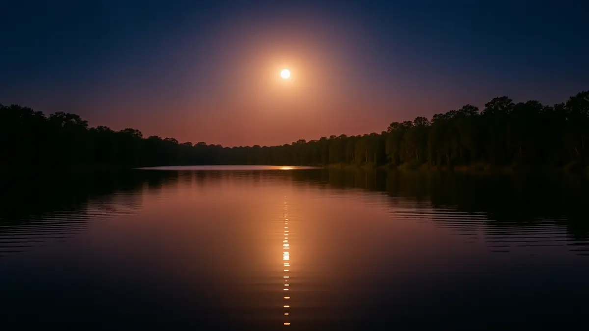 Mond über einem stillen See bei Nacht