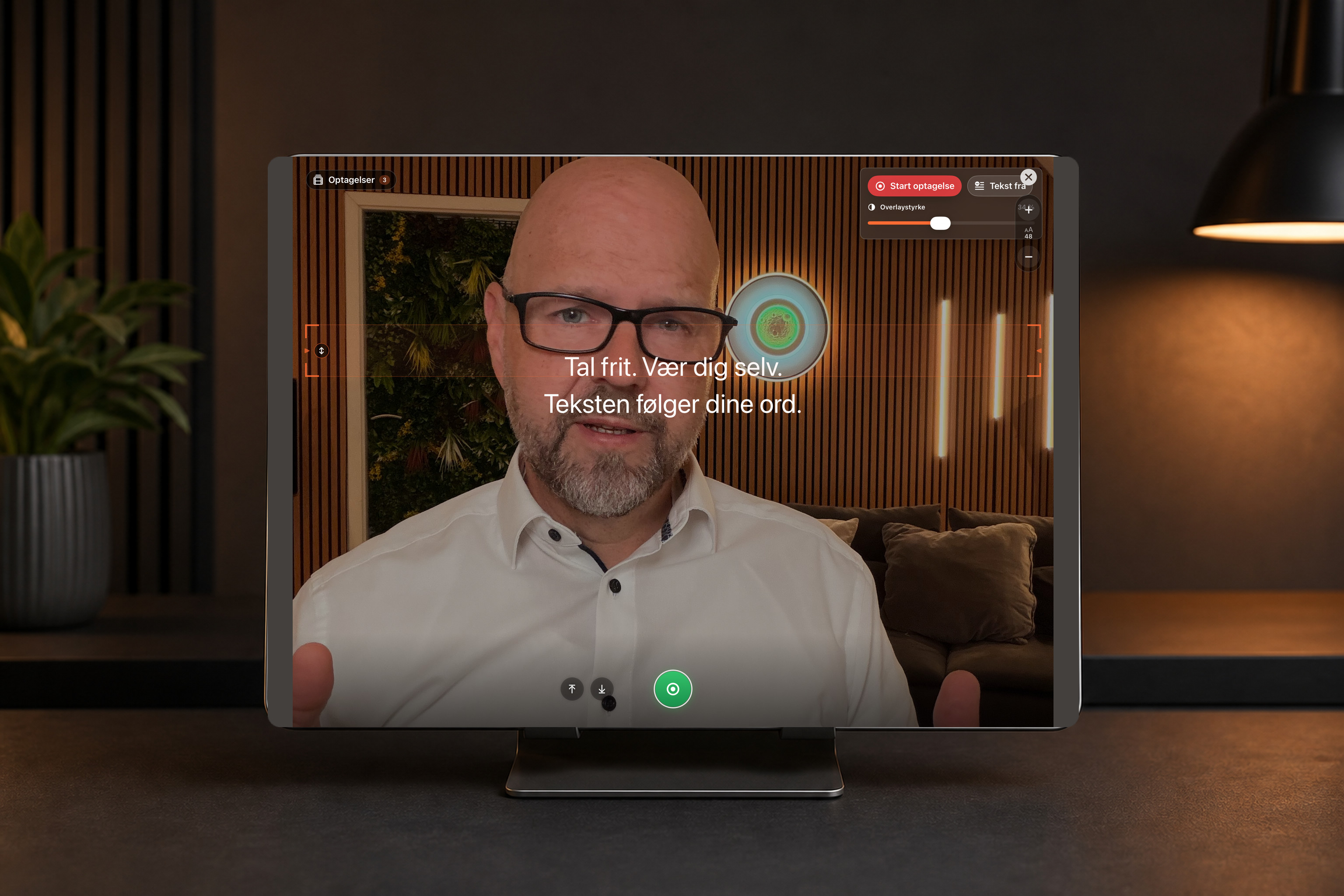Teleprompter Video Studio med kameravisning på en iPad i liggende format