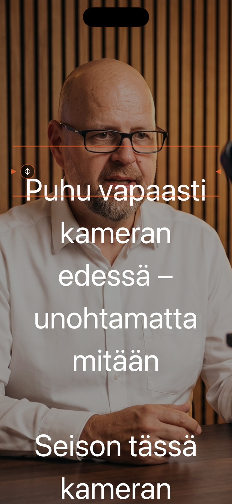iPhone-prompteri suomenkielisellä tekstillä kamerakuvan päällä