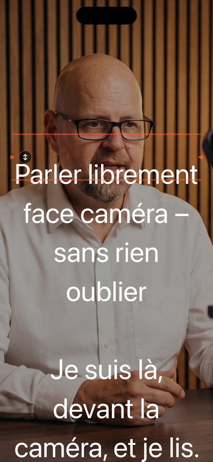 Prompteur iPhone avec texte français sur une image caméra