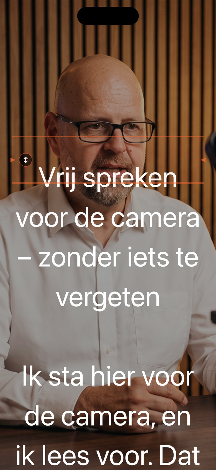 iPhone-prompter met Nederlandse tekst over een camerabeeld