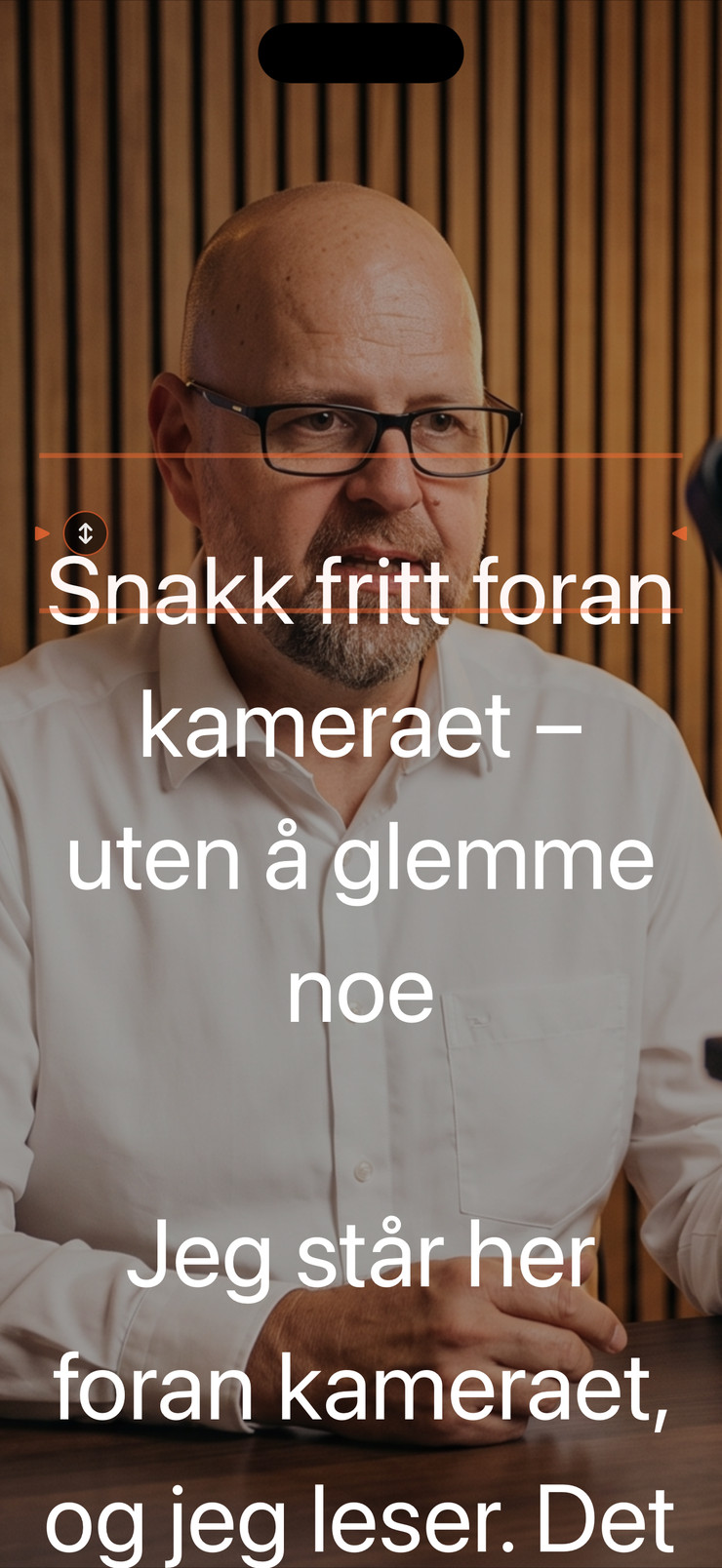 iPhone-prompter med norsk tekst over et kamerabilde