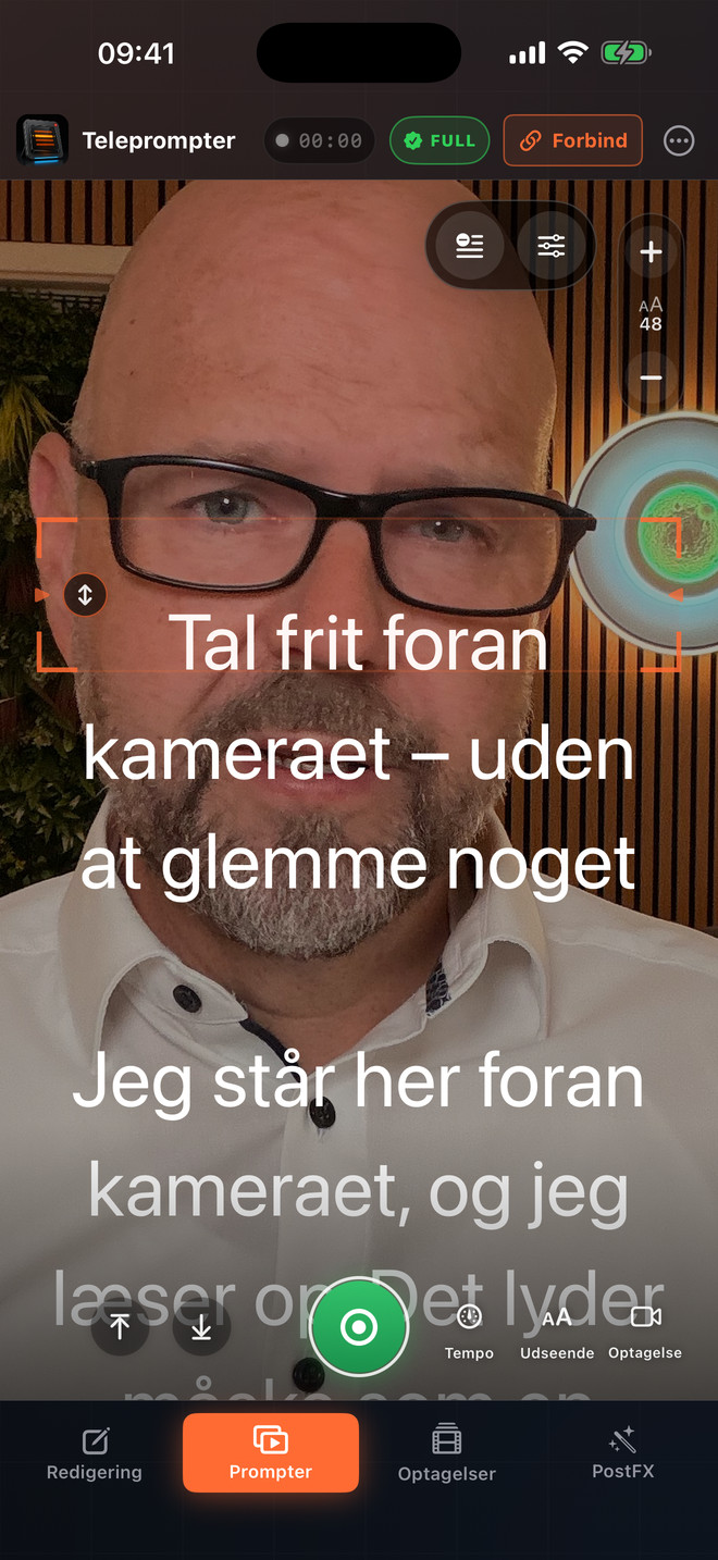 Teleprompter Video Studio på en iPhone i stående format