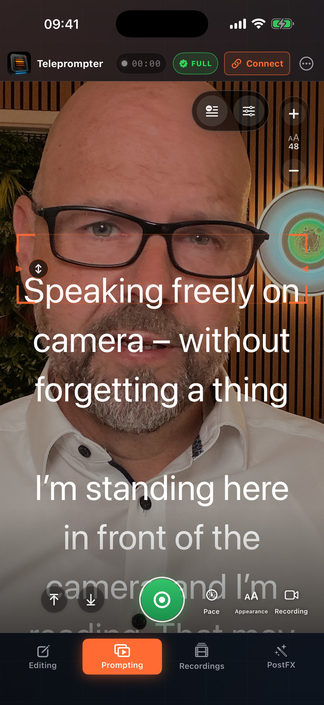 Teleprompter Video Studio on an iPhone in portrait orientation