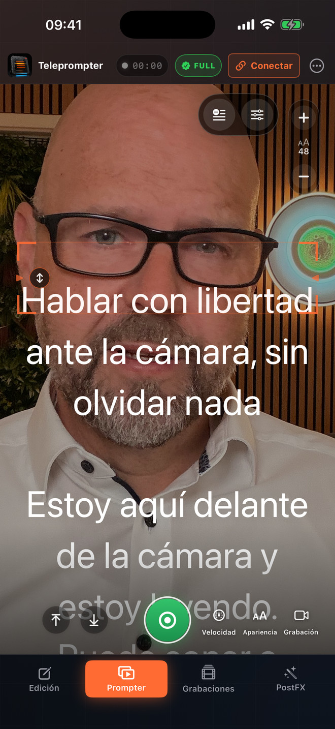 Teleprompter Video Studio en un iPhone en orientación vertical