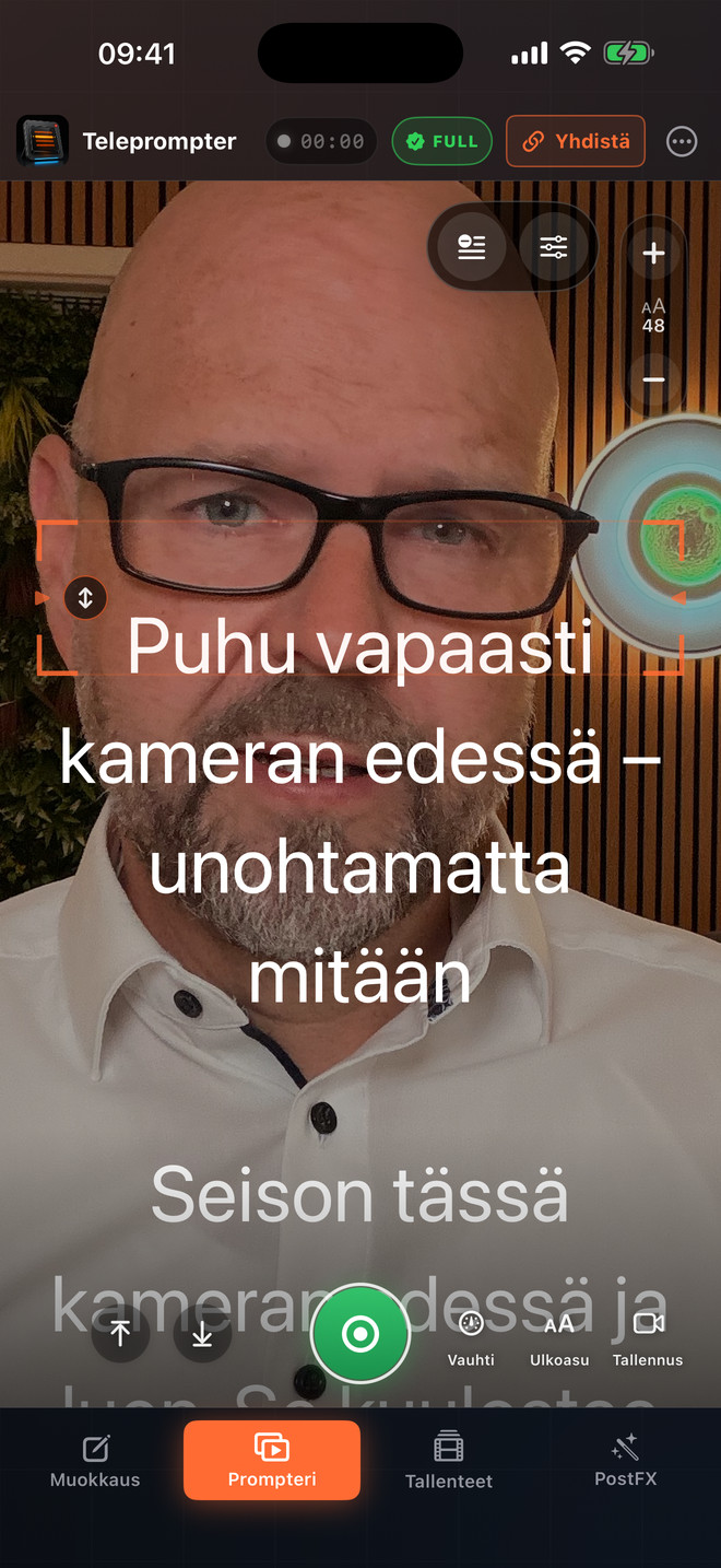 Teleprompter Video Studio iPhonessa pystyasennossa
