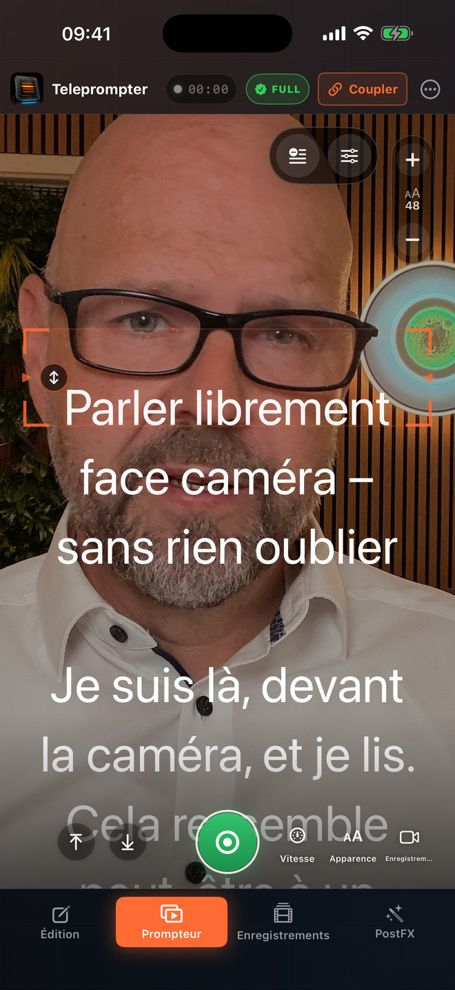 Teleprompter Video Studio sur un iPhone en orientation portrait
