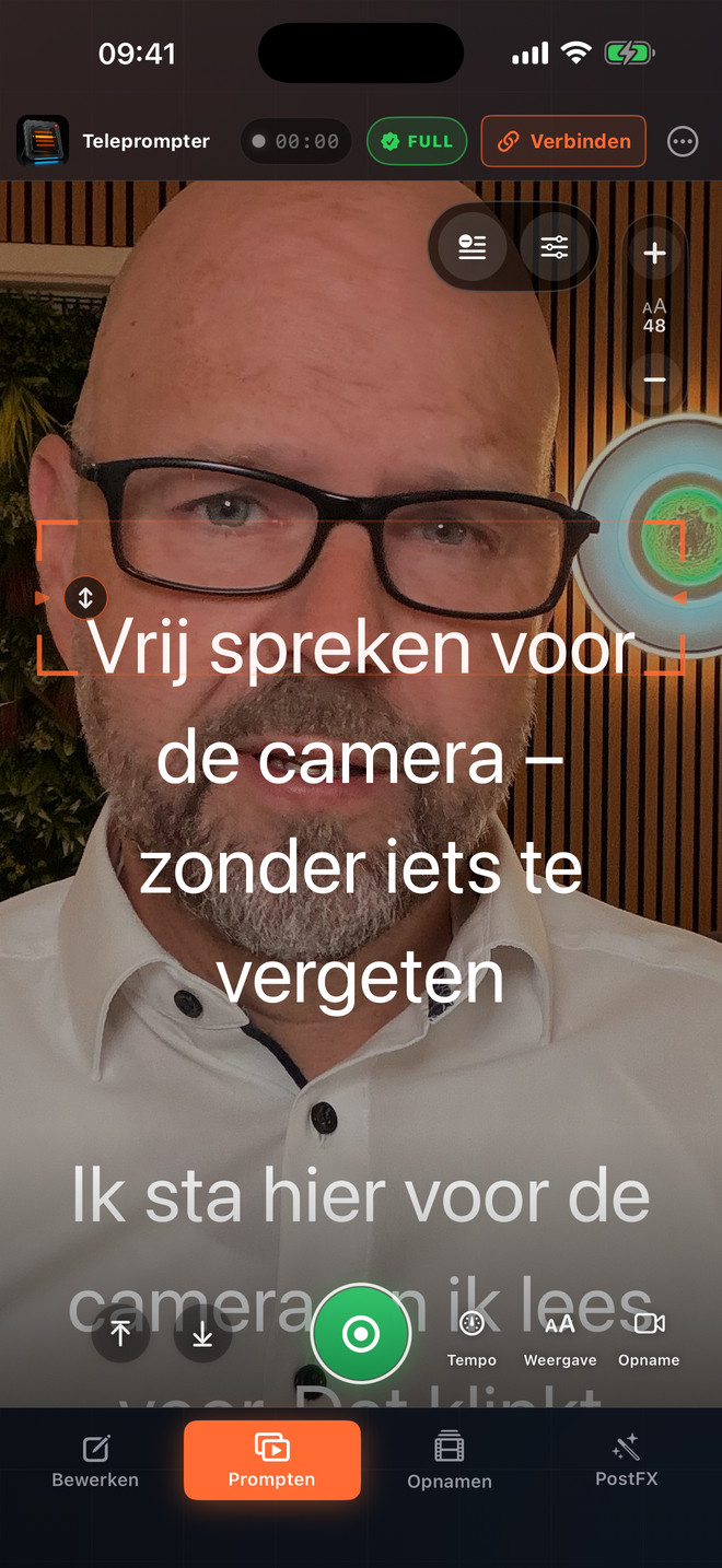 Teleprompter Video Studio op een iPhone in staand formaat