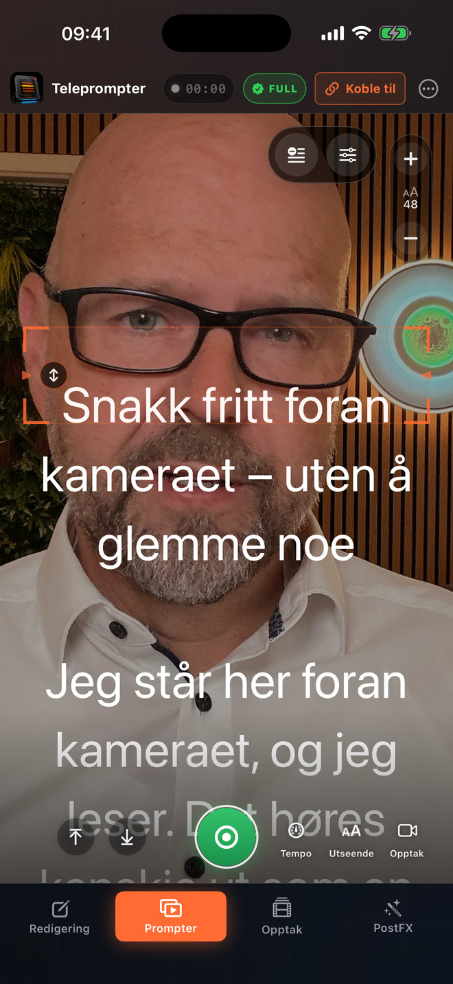 Teleprompter Video Studio på en iPhone i stående format