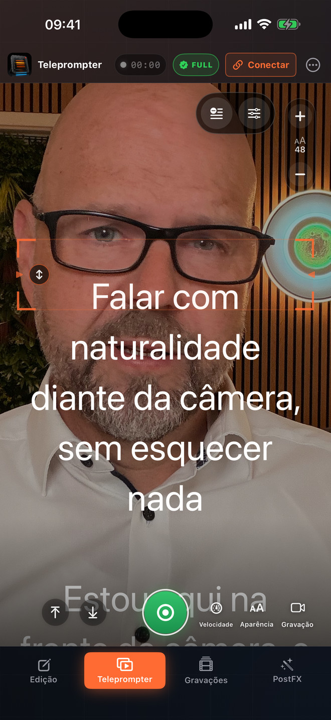 Teleprompter Video Studio em um iPhone na orientação vertical