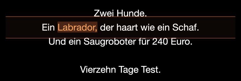 Prompter mit farbig markiertem gesprochenen Wort